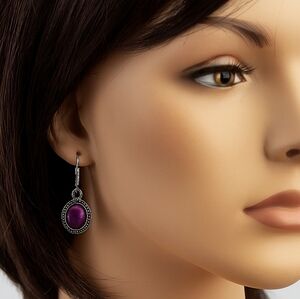 Women's Silver Earrings Drop Dainty Purple Stone 0.5-inch Leverback - Jewelry
